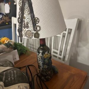 Industrial Gear Table Lamp with White Shade